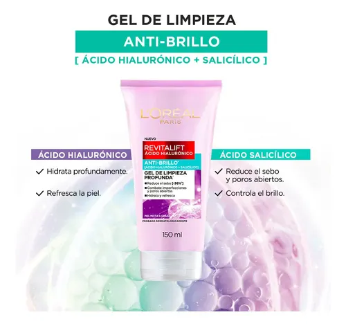Loreal París Gel De Limpieza Anti Brillo Con Hialurónico