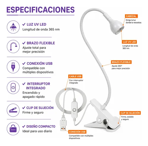 Lámpara Uv Led Flexible Con Clip Para Uñas Secado Rápido