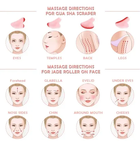 – Herramienta Facial Gua Sha Con Piedra De Cuarzo Rosa, –