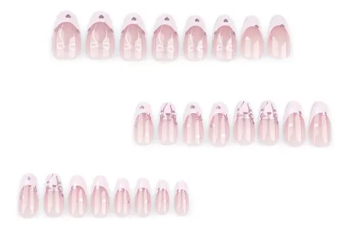 Uñas Postizas Con Lazo Rosa Francés En Forma De Corazón