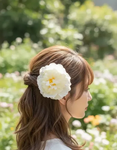 Hebilla Broche Para Pelo Flor Tela Con Pico Peinado Oriental Beige