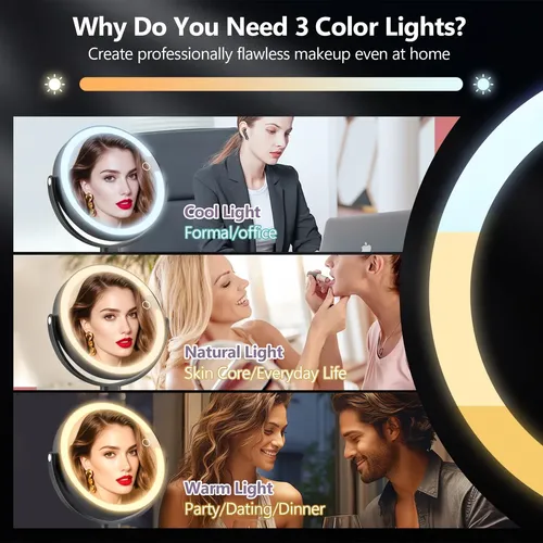 Espejo De Maquillaje Miyadiva Con Aumento De 20 Aumentos, Negro Negro