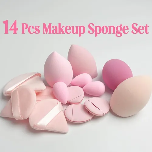 Kit 14 Esponjas De Maquillaje Para Polvo Rosa Mediana
