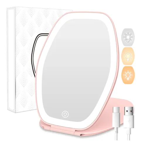 Espejo De Maquillaje De Viaje Con Luz: Espejo Portátil Con 3