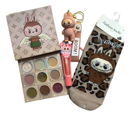 Set Maquillaje Labubu Paleta Sombras Brillo Llavero Medias