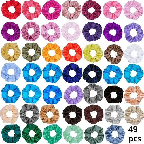 48 Pzs Ligas Cabello Satinado Elásticas, Para Mujeres Niñas