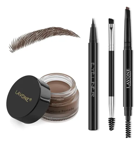 Kit De Cejas Lavone: Lápiz, Delineador Y Pomada Marrón