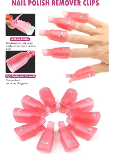 Clip Para Remover Esmalte Uñas Akoak 10 Pcs Acrílico Rosa
