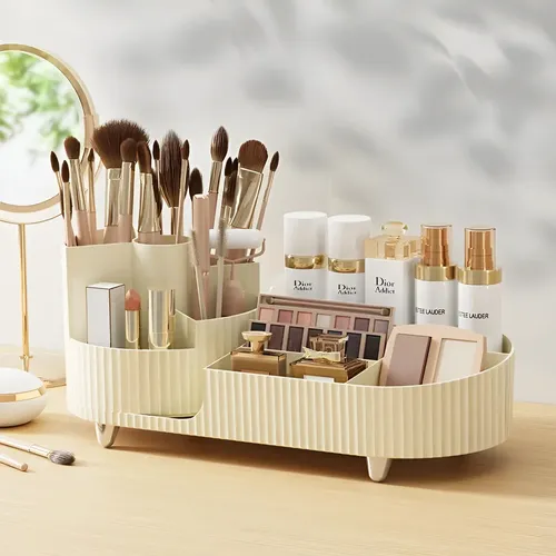 Organizador De Maquillaje Cosméticos Giratorio Blanco/ Negro