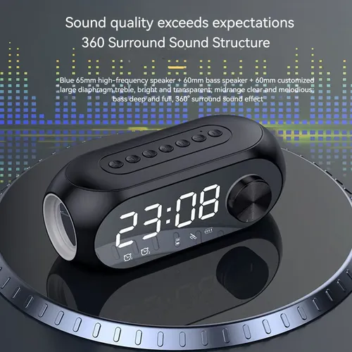 Altavoz Despertador Bluetooth Con Radio Fm, Mp3, Pantalla De Espejo Portátil, Doble Alarma