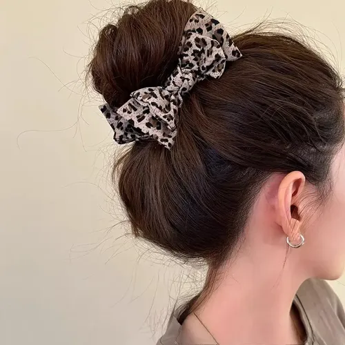 &2 Grampos Leopardo Com Laço | Estilo Vintage Para Mulher Z