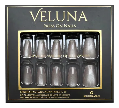 Uñas Press On Nails Veluna Reutilizables Diseños Variados Color Nude Champagne Glow