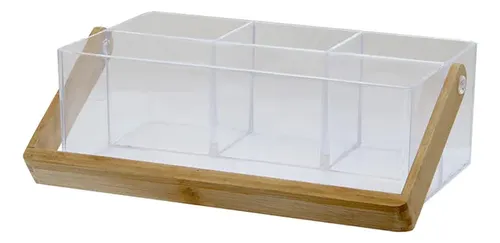 Organizador Multiuso Acrílico Con Manija Bambú 13x24x8.5cm