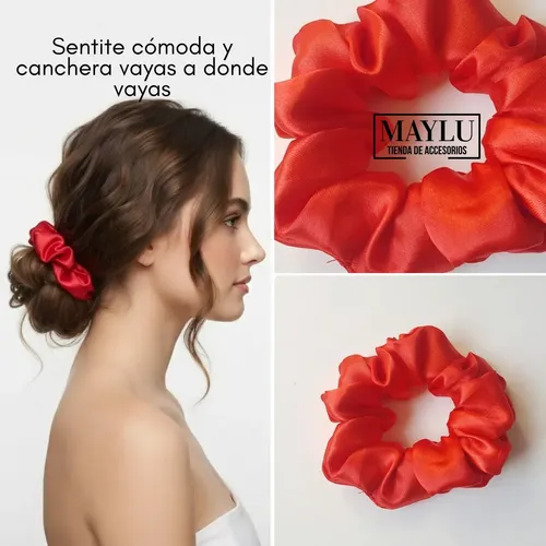 Scrunchie Saten, Colita De Raso Anti Frizz Rojo