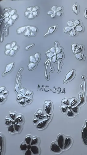 Stickers Para Uñas Cromados Destellos Moños Gemas 5d Y 6d Flores plateadas Mo-394