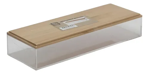 Organizador Multiuso Con Tapa Vgo Rectangular Acrílico/bambú