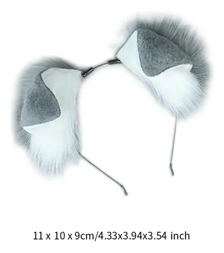 Diadema Gris Y Blanco Con Orejas De Perro Para Fotos