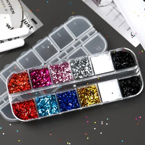 Set 12 Brillos Para Uñas 3d Colores Surtidos Diy