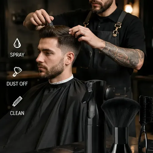 Set Barbero 3 Piezas Brocha Cepillo Y Spray Black