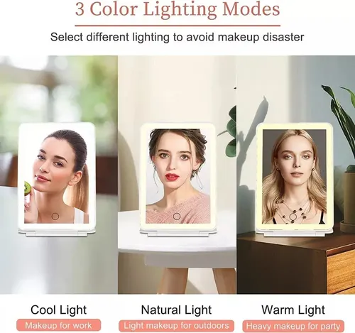 Espejo De Maquillaje Con Luz Y Aumento X10 Recargable Y Pleg