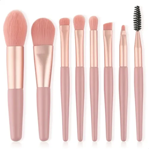 Set Maquillaje Brochas Pinceles Pack X 8 Unidades En Estuche Color Rosa
