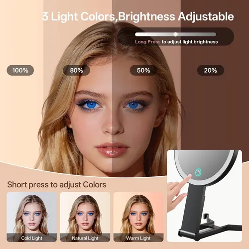 Espejo De Maquillaje Con Luces, Aumento De Doble Cara De 40x