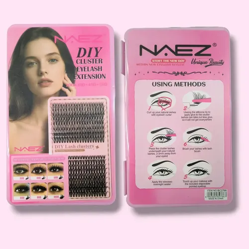 Kit Extensiones De Pestañas Naez Cluster Mix Bond & Seal 20d+30d+40d+50d D Largos Mix