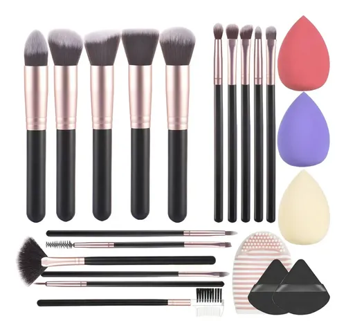 Kit 16 Brochas De Maquillaje, 5 Grandes Y 11 Pequeñas