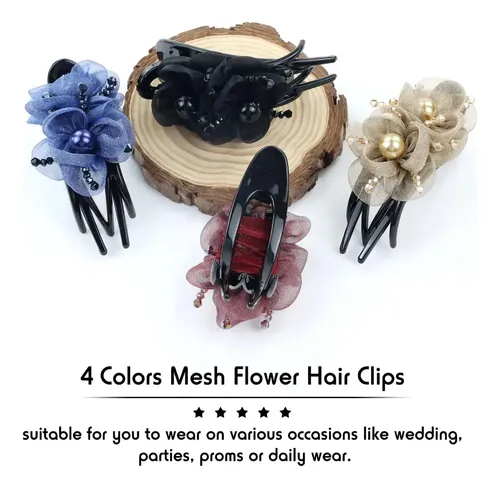 Paquete De 4 Pinzas Decorativas For El Pelo Con Flores