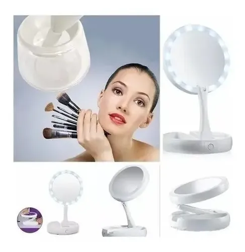 Espejo Con Luz Led P/maquillaje C/aumento Doble Faz Plegable