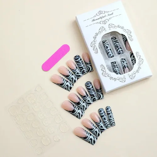 Dos Cajas De Uñas Postizas Con Rayas De Cebra.