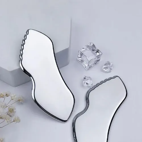 Gua Sha Facial Metal Plateado Masajeador Drenaje Linfático