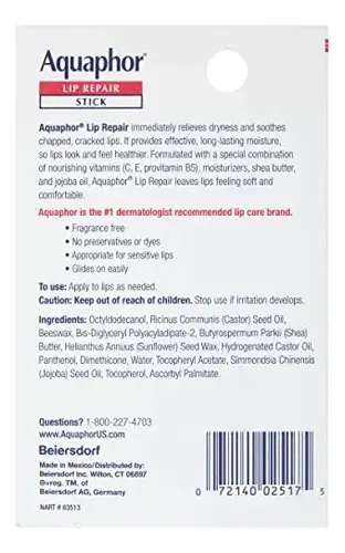 Bálsamo labial reparador de labios Aquaphor, kit con 4 barras: 2 humectantes y 2 con SPF 30
