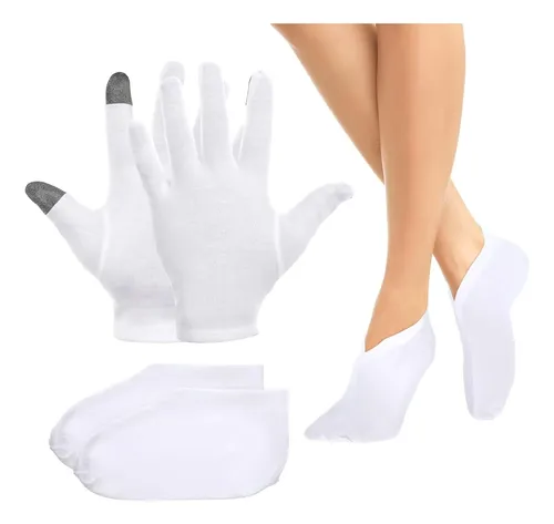 Guantes Y Medias Algodón Hidratantes Blancas Para Manos Y P