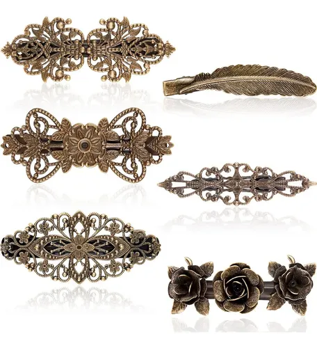 Pinza De Pelo Retro De Bronce Con Diseño Floral Y Grabado K