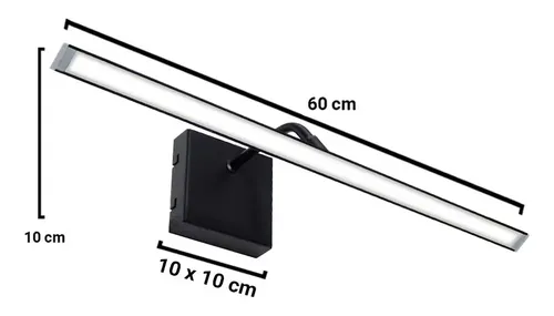 Aplique Pared Cuadros Movil Led 60 Cm Baño Espejos Luz Calida Direccionable Negro Gioluce