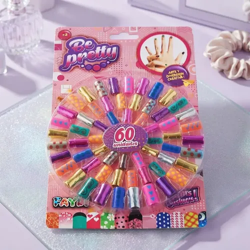 Kit De Uñas Postiza X 60 Para Niñas Infantil Mundo Cla D3455