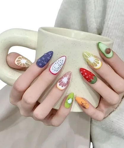 Press On Nail Art Uñas Postizas Diseño Frutas Importadas