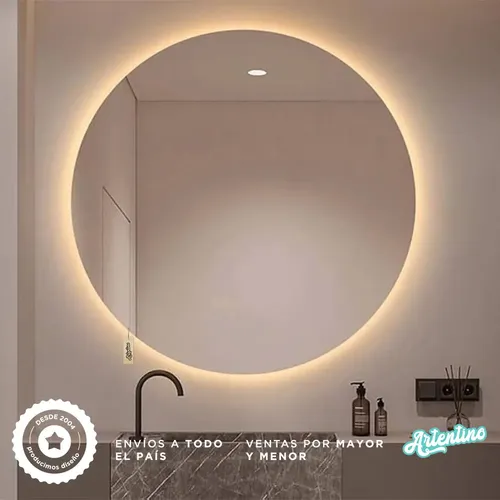 Espejo Luz Led De Pared Grande Redondo Baño Decorativo 60 Cm