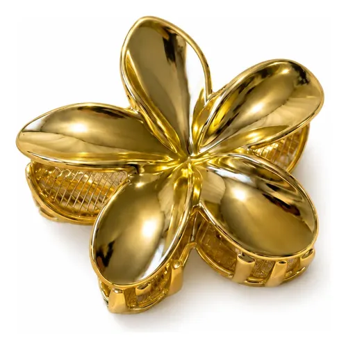 Hebilla Broche Pelo Flor Dorado Elegante Accesorio Mujer