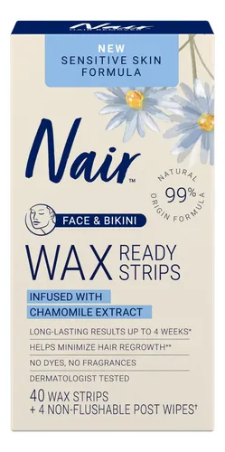 Bikini Depilatorio Con Tiras De Cera Nair Sensitive Face X40