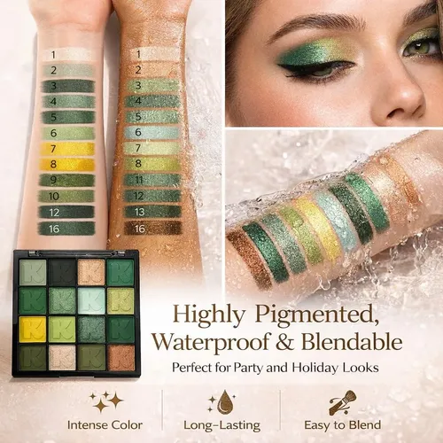 Paleta De Sombras K’apeine Green 16 Colores Mate Y Glitter