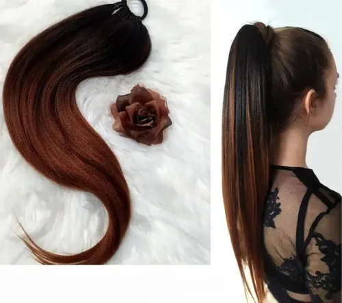 Extensión Ponytail Colaleta Kanekalon Negro Con Marrón 80cm