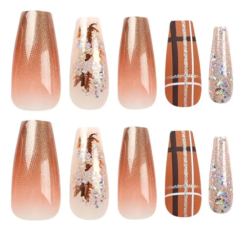 Pegatinas Para Uñas Con Degradado Brillante Y Hojas De Arce