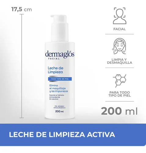 Dermaglós Facial Leche De Limpieza Activa Desmaquillante Limpia E Hidrata Pieles Sensibles