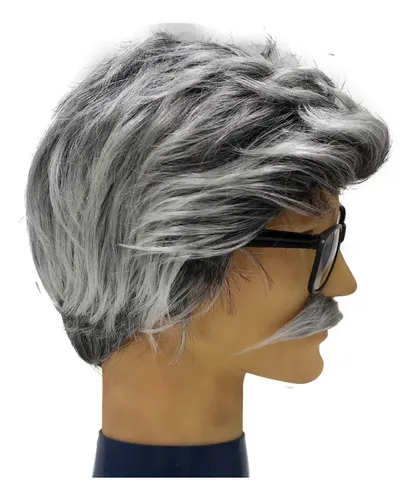 Cabello Masculino Gris Plateado + Gafas + Barba – Short Cin