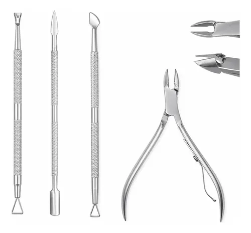 Kit 4 Unidades Saca Cutículas De Uñas De Acero Inoxidable
