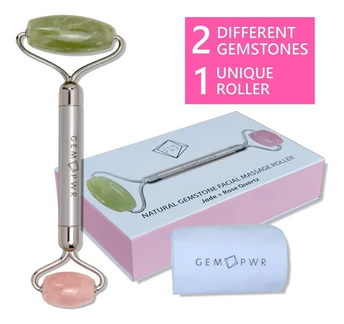 Rodillo Facial Gem Pwr Rose Quartz + Jade Con Mango De Acero