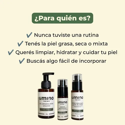 Kit Skincare Hombre Piel Grasa Antiage Umino Gel Serum Crema