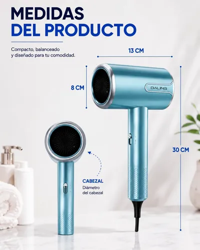 Secador Pelo Mano Ligero Elegante Alta Potencia 2000w Turbo